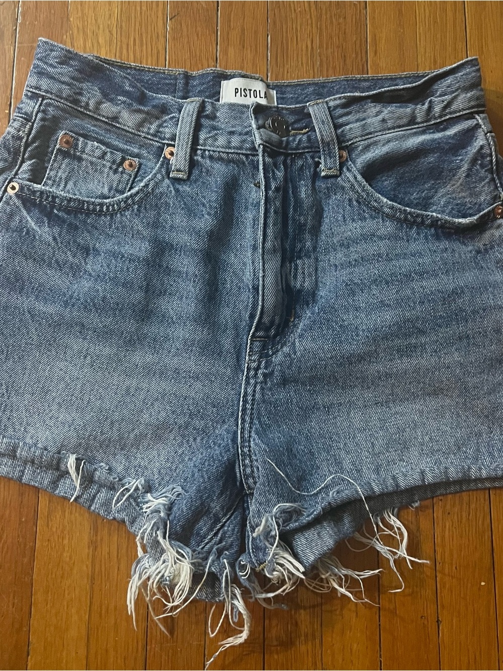Pistola  Distressed Medium Blue Denim Cutoff Shorts